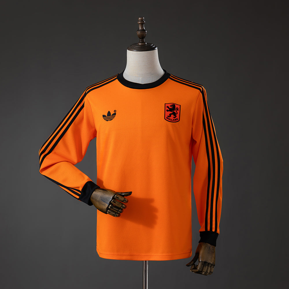 Camiseta Países Bajos Local 1980 Manga Larga Retro